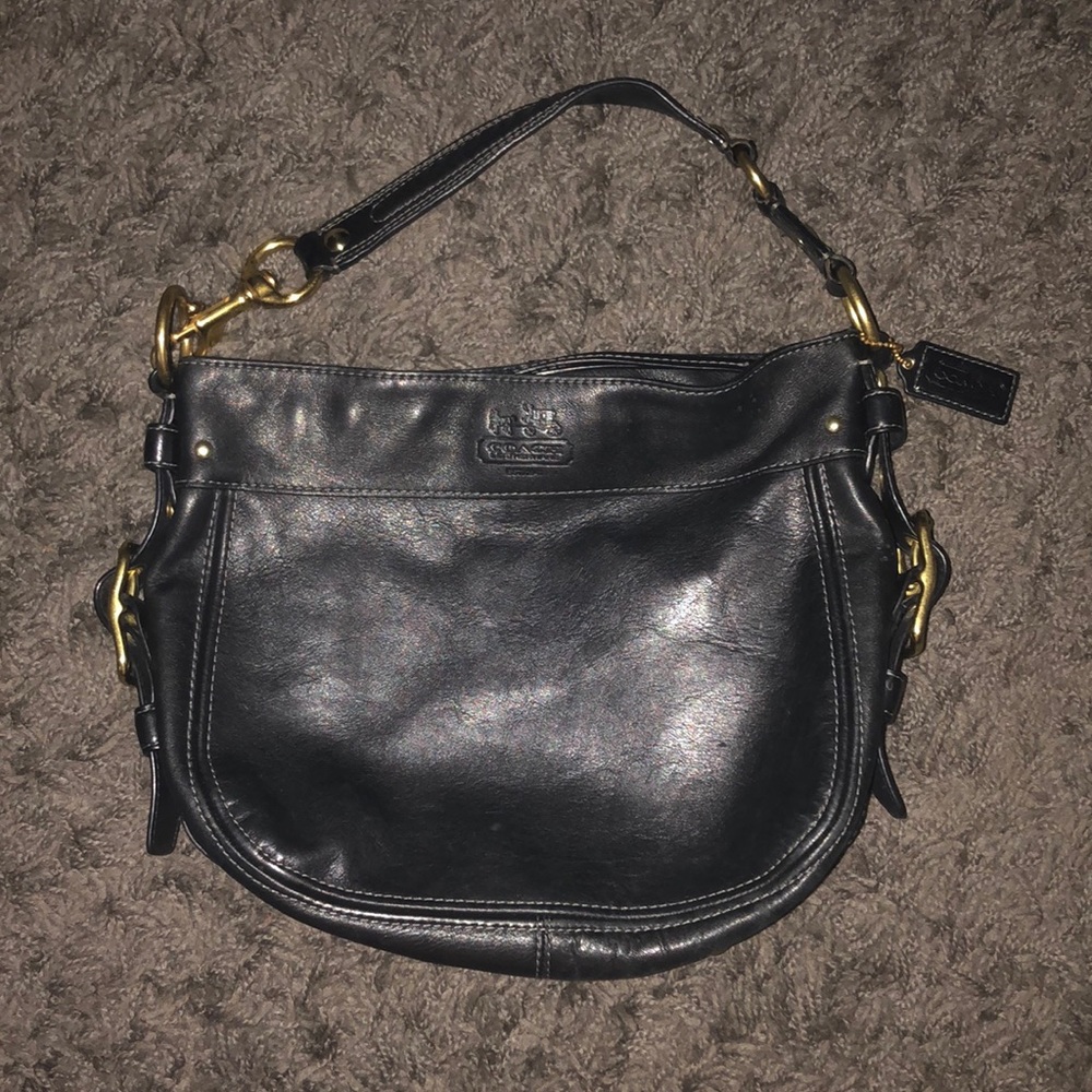 Black leather coach purse